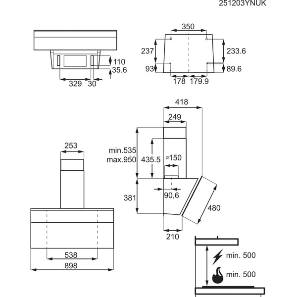 Electrolux KFV829K Väggmonterad Svart 445 m³/h
