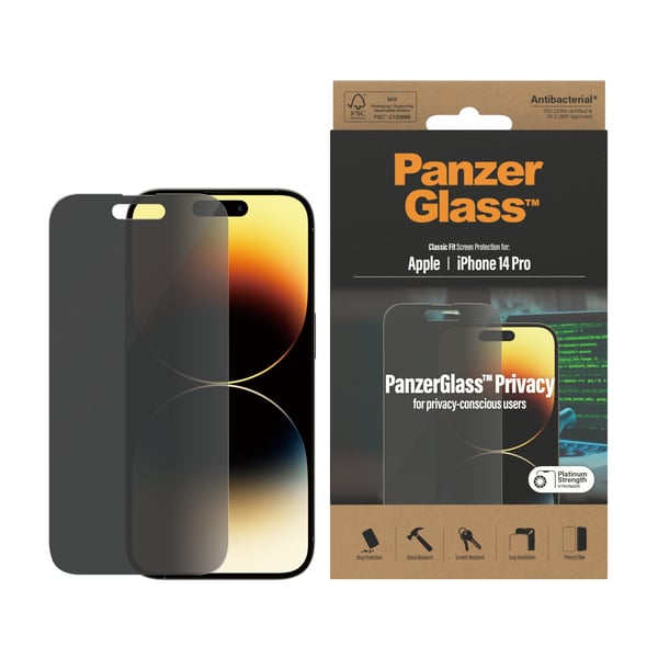 PanzerGlass ® Privacy Screen Protector iPhone 14 Pro | Classic Fit Genomskinligt skärmskydd Apple 1 styck