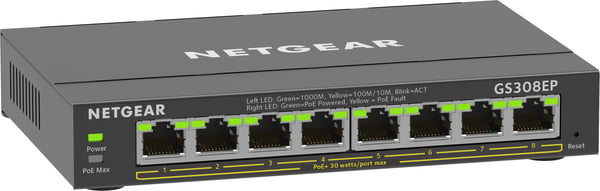 NETGEAR 8-Port Gigabit Ethernet PoE+ Plus Switch (GS308EP) Administreret L2/L3 Gigabit Ethernet (10/100/1000) Strøm over Ethernet (PoE) Sort