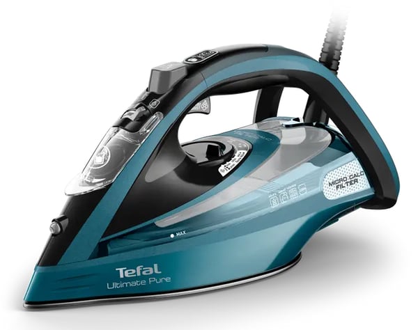 Tefal Ultimate Pure FV9851E0 strygejern Tør & dampstrygejern Durilium AirGlide Autoclean soleplate 3200 W Sort, Blå