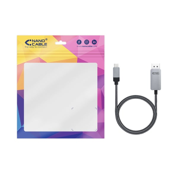 Nanocable 10.15.5002 videokaapeli-adapteri 1,8 m USB Type-C DisplayPort Alumiini, Musta