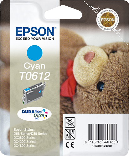 Epson Teddybear Yksittäispakkaus, syaani T0612 DURABrite Ultra -muste