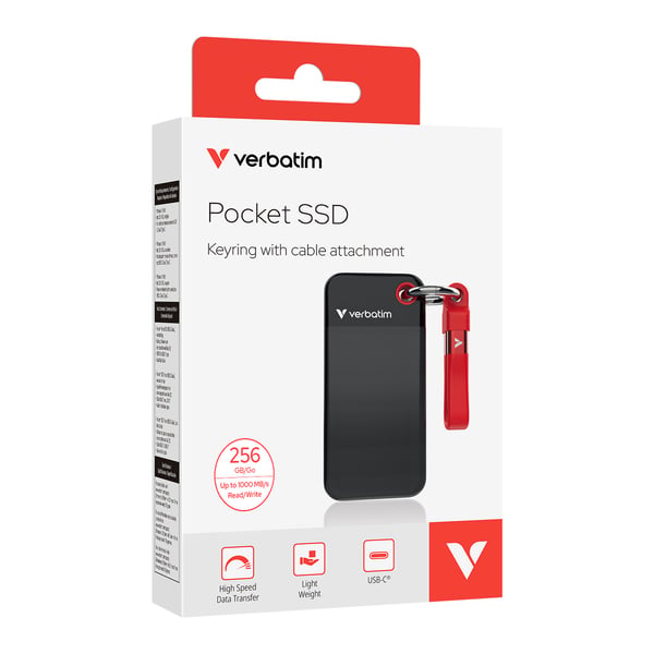 Verbatim Pocket SSD 256 GB USB Type-C 3.2 Gen 2 (3.1 Gen 2) Svart, Röd
