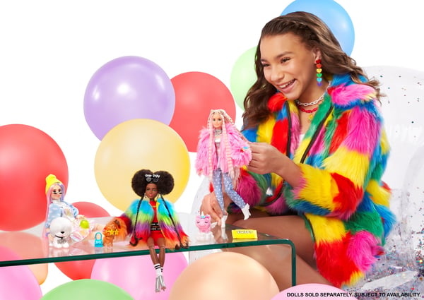 Barbie Extra Doll #1 in Rainbow Coat with Pet Poodle