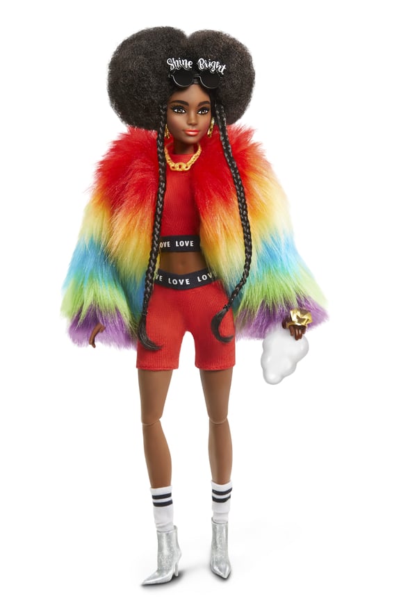 Barbie Extra Doll #1 in Rainbow Coat with Pet Poodle