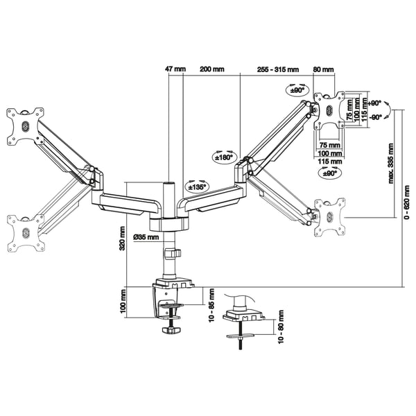 InLine 23160B skærmbeslag og -stativer 43,2 cm (17") Skrivebord Sort