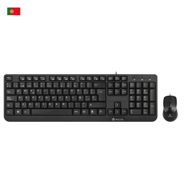 NGS Cocoa Kit, QWERTY, PT tastatur Mus inkluderet Universel USB Portugisisk Sort