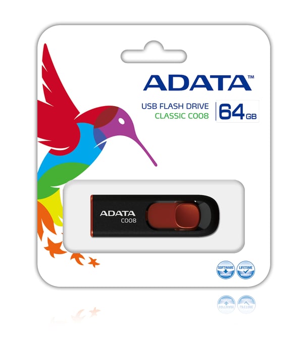 ADATA C008 64GB USB-muisti USB A-tyyppi 2.0 Musta, Punainen