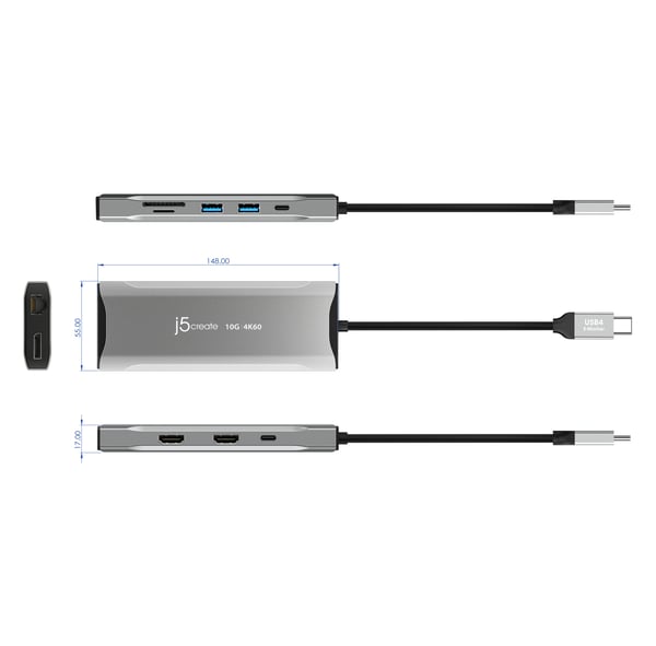 j5create JCD397-N 4K60 Elite USB-C® mini-dockningsstation för flera skärmar
