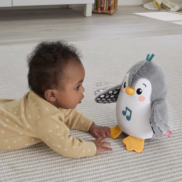 Fisher-Price ‐pehmolelu, Flap & Wobble ‐pingviini, musiikkilelu vastasyntyneille