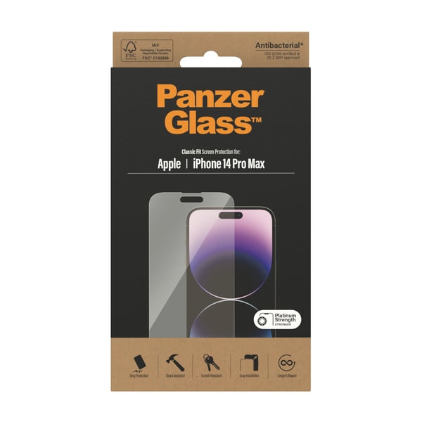 PanzerGlass ® Screen Protector iPhone 14 Pro Max | Classic Fit Genomskinligt skärmskydd Apple 1 styck
