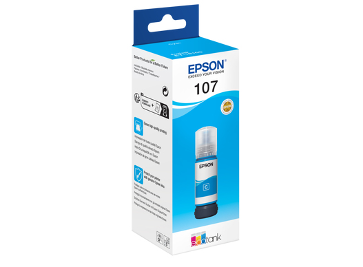 Epson 107 EcoTank -mustepullo, syaani