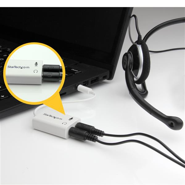 StarTech.com 4-paikkainen mikrofoni- ja kuulokejakaja 3,5 mm 4-nastainen / 4-napainen mikrofoni- ja äänikombo