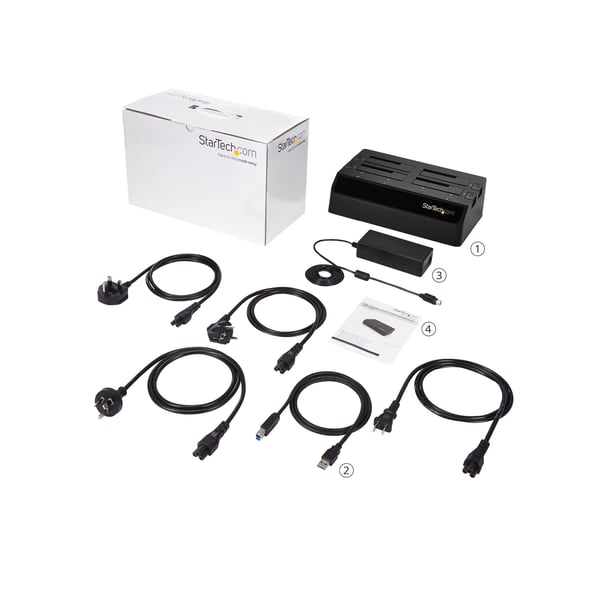 StarTech.com USB 3.0 till SATA 6 Gbps dockningsstation med 4 fack, UASP & dubbla fläktar för SATA-hårddiskar - 2,5/3,5 tums SSD/HDD dockningsstation