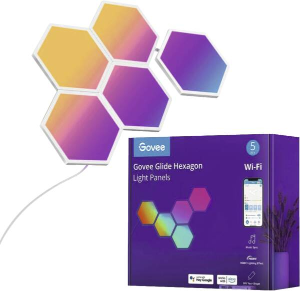 Govee RGBIC Glide Hexa Light Panels 5 pcs Smart väggbelysning Wi-Fi/Bluetooth