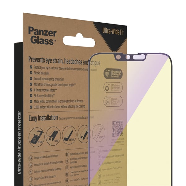 PanzerGlass ® Anti-blue light Screen Protector iPhone 14 | 13 | 13 Pro | Ultra-Wide Fit w. EasyAligner Genomskinligt skärmskydd Apple 1 styck