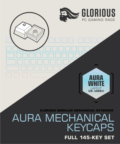 Glorious Aura Keycaps - 145 taster, amerikansk system, hvid