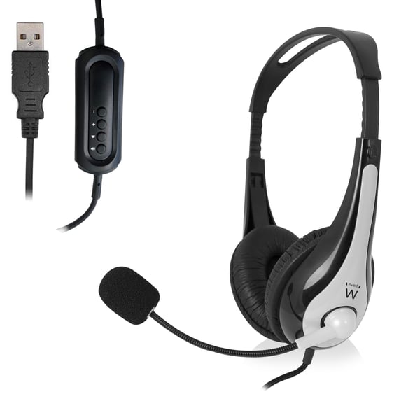 Ewent EW3565 kuulokkeet ja kuulokemikrofoni Langallinen Pääpanta Puhelut/Musiikki USB A-tyyppi Musta, Valkoinen