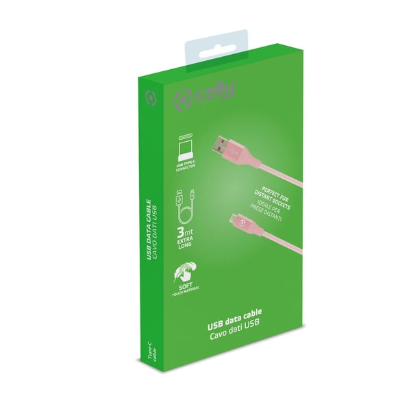 Celly USBTYPECCOL3MPK USB-kabel 3 m USB A USB C Lyserød