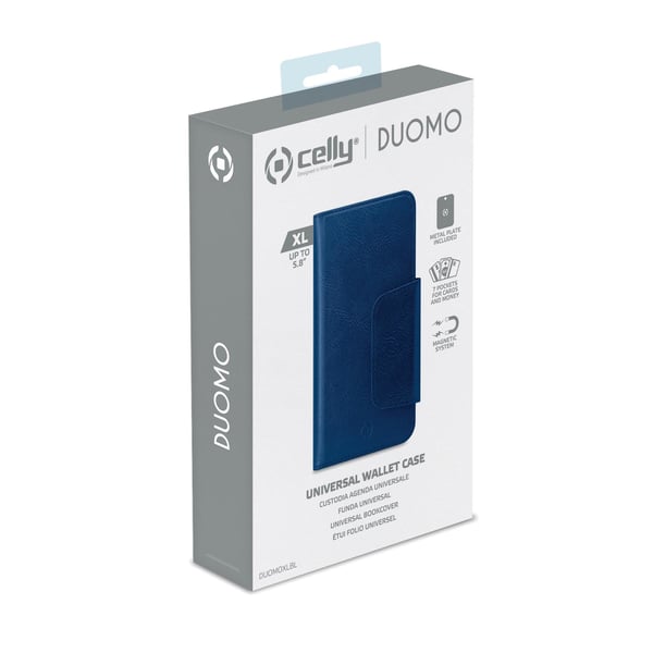 Celly Duomo mobiltelefon etui 14,7 cm (5.8") Tegnebogsetui Blå