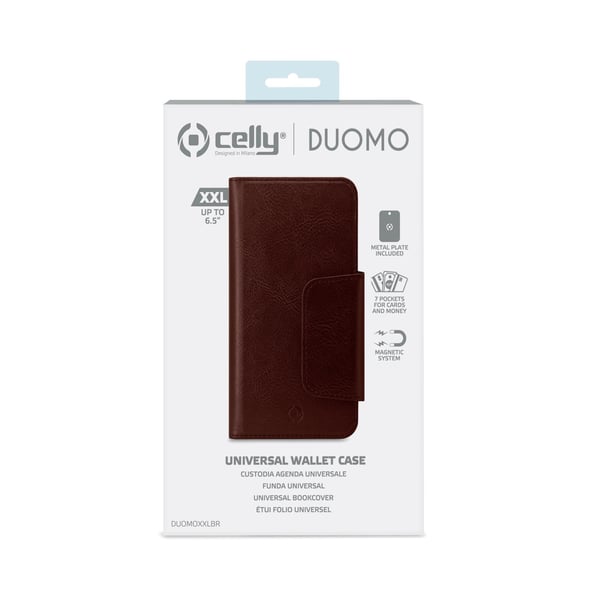 Celly Duomo mobiltelefon etui 16,5 cm (6.5") Tegnebogsetui Brun