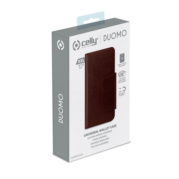 Celly Duomo mobiltelefon etui 16,5 cm (6.5") Tegnebogsetui Brun