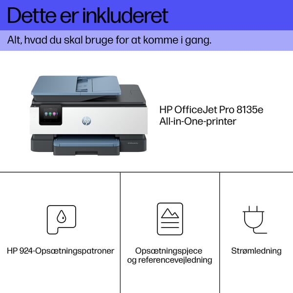 HP OfficeJet Pro 8135e Trådløst All-in-One Farve Printer, Instant Ink; 2-sidet printning