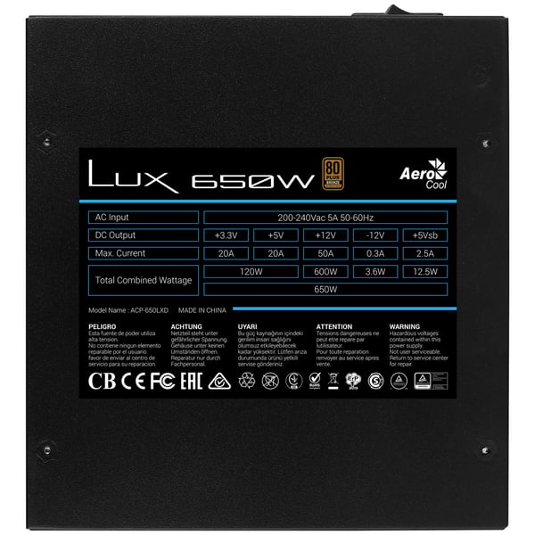 Aerocool LUX 650W enhed til strømforsyning 20+4 pin ATX ATX Sort