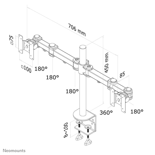 Neomounts FPMA-D960D monitorin kiinnike ja jalusta 68,6 cm (27") Vastaanotto Musta