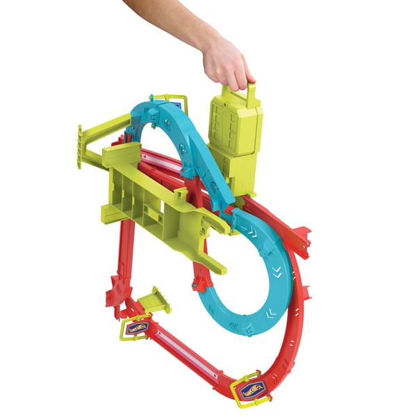 Hot Wheels Action Hot Wheels-banset, Neon Speeders Skyscraper Speed Circuit med 1 Hot Wheels-bil