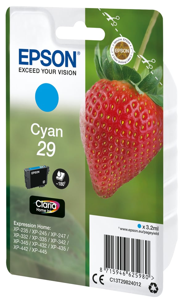 Epson 29 Muste Mansikka Yksittäinen, Vakio, syaani
