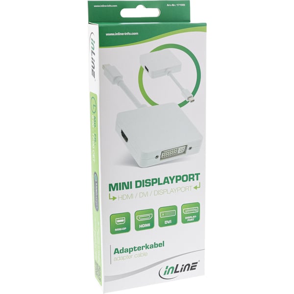 InLine 17195I videokabel adapter 0,15 m Mini DisplayPort DisplayPort + DVI + HDMI Hvid