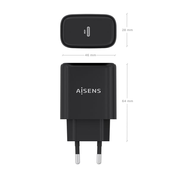 AISENS A110-0970 oplader til mobil enhed Digitalt kamera, GPS, Mobiltelefon, Laptop, Smartphone, Tablet, Universel Sort Vekselstrøm Hurtig opladning Indendørs