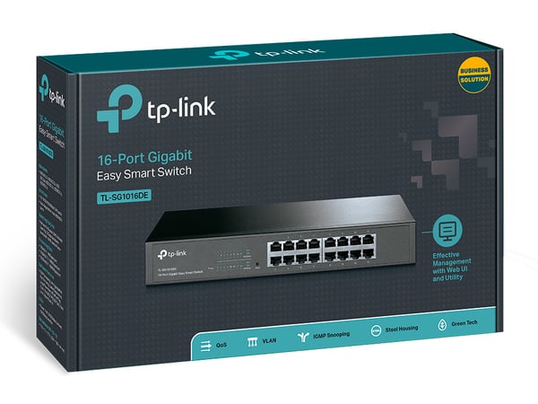TP-Link TL-SG1016DE Hallittu L2 Gigabit Ethernet (10/100/1000) 1U Musta