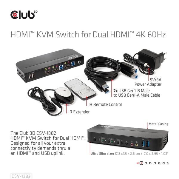 CLUB3D CSV-1382 KVM-switchar Svart