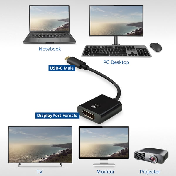 Ewent EW9825 videokaapeli-adapteri 0,15 m USB Type-C DisplayPort Musta