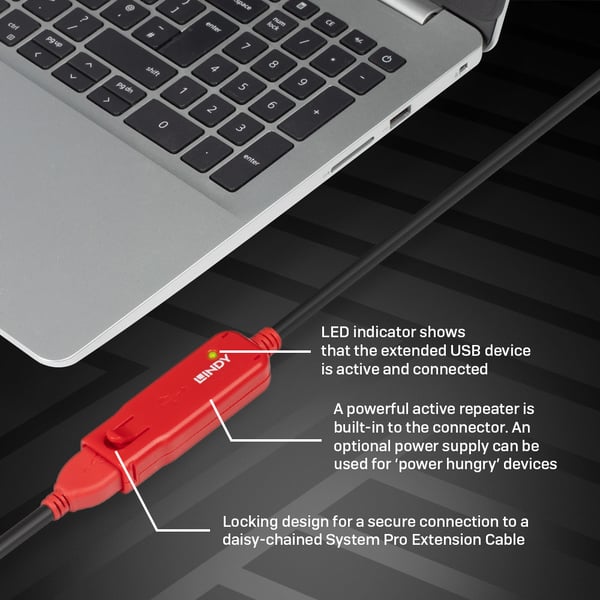 Lindy 42782 USB-kabel USB 2.0 12 m USB A 0,48 Gbit/sek. Sort