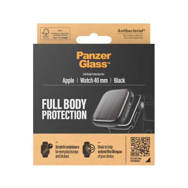 PanzerGlass ® Full body Case Black Apple Watch Series SE 3 | SE | 6 | 5 | 4 | 40mm Genomskinligt skärmskydd 1 styck