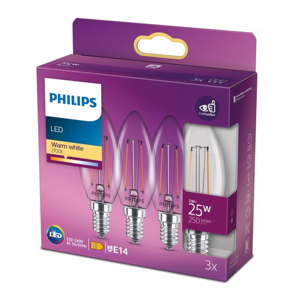 Philips Filamentti kynttilälamppu kirkas 25W B35 E14 x3