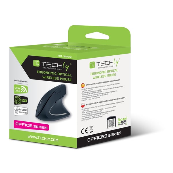 Techly IM 1200-VM-B mus Medicinsk Højre hånd RF trådløst Optisk 1600 dpi