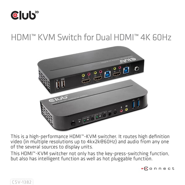CLUB3D CSV-1382 KVM-switchar Svart