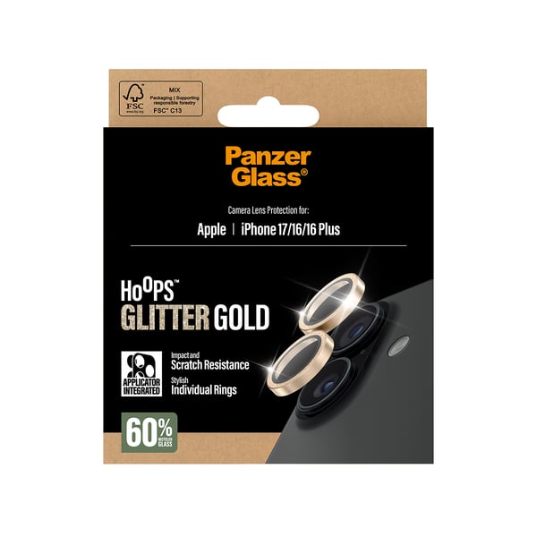 PanzerGlass ® Hoops® Kameralinsebeskytter Glitter Guld iPhone 17 | iPhone 16 | 16 Plus