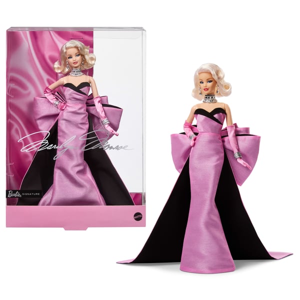 Barbie Signature Marilyn Monroe -samlardocka, klädd i den ikoniska rosa klänningen från filmen och ”diamant”-smycken