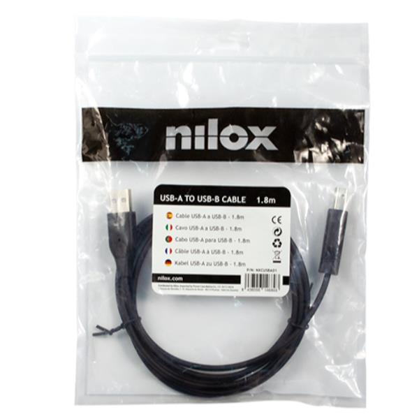 Nilox NXCUSBA01 USB-kabel 1,8 m USB A USB B Sort