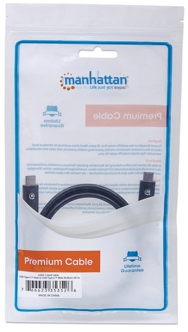 Manhattan 353526 USB-kabel USB 3.2 Gen 2 (3.1 Gen 2) 1 m USB C 10 Gbit/sek. Sort