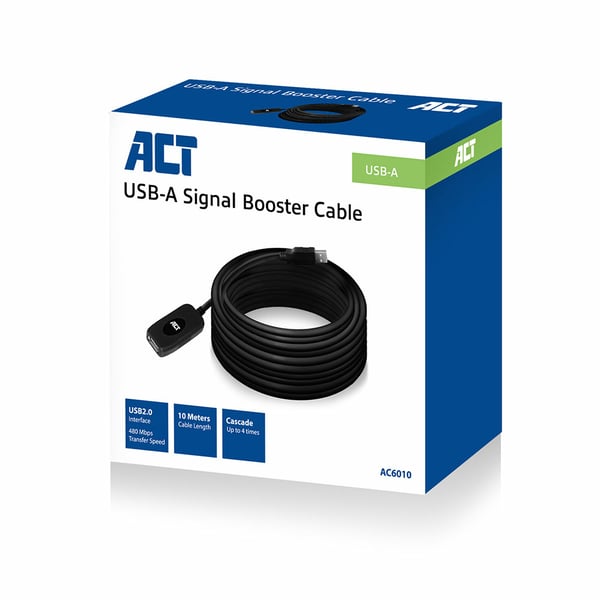 ACT AC6010 USB-kabel USB 2.0 10 m USB A Sort