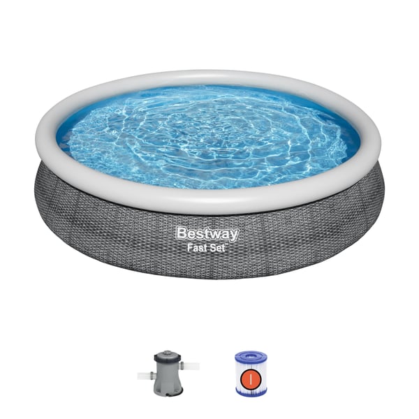 Bestway Fast Set 57445 ovan mark-svimmingpooler Inramad / uppblåsbar pool Rund Grå, Vit