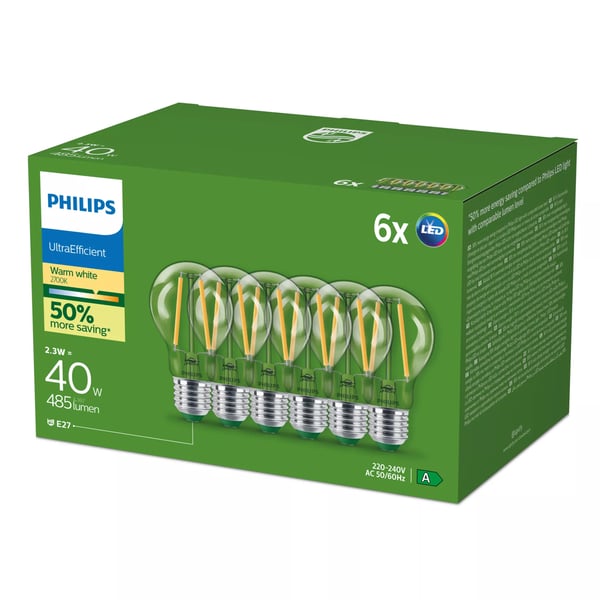 Philips Filamenttilamppu kirkas 40W A60 E27 x6