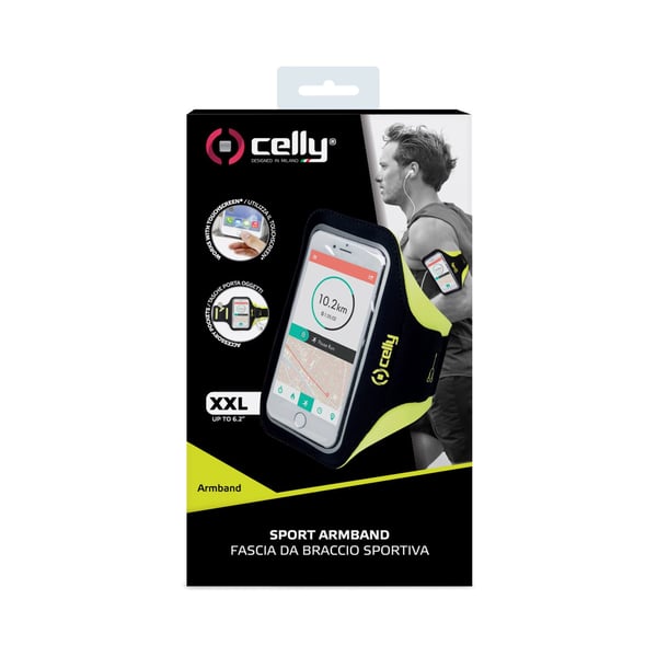Celly Armband - Smartphone mobiltelefonfodral 16,5 cm (6.5") Armbands skydd Svart, Gul