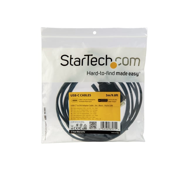 StarTech.com CDP2DVI3MBNL videokaapeli-adapteri 3 m USB Type-C DVI-D Musta